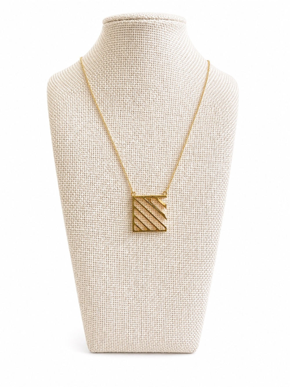 Gold Tone Geometric Open Square Pendant Necklace Modern Minimalist Statement